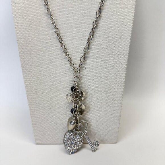 Heart Pendant Charm Necklace‎ Lock Key Love Silver-Tone Sparkle - Picture 5 of 7